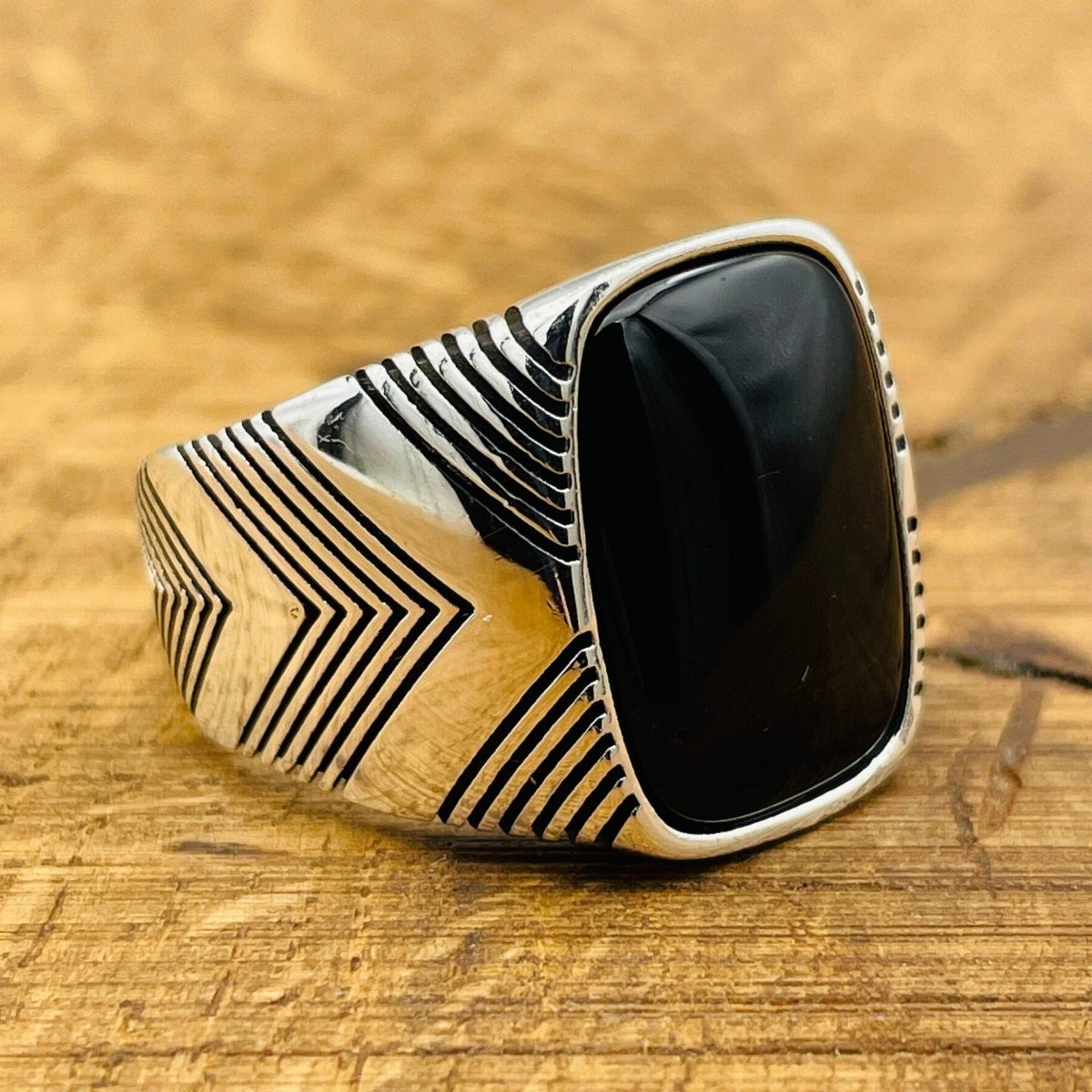 Men's Silver Ring with Black Onyx Stone - TryAladdin