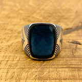 Men's Silver Ring with Blue Zircon Stone - TryAladdin