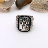 Men's Square Model with Micro Black Onyx Silver Ring - TryAladdin