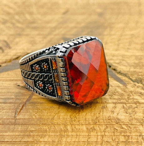 Men's Square Red Zircon Ring - TryAladdin