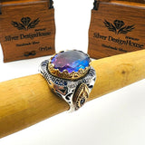 Men's Tourmaline Purple - Blue Stone Silver Ring - TryAladdin