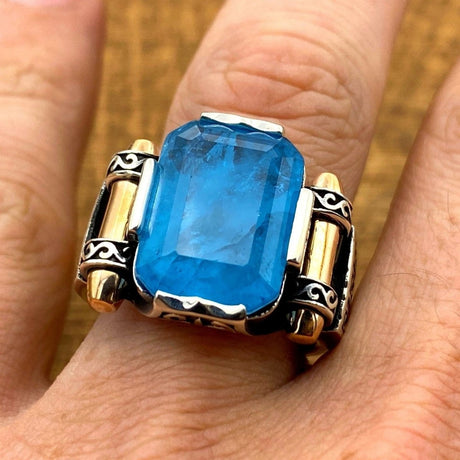 Men's Turkish Turquoise Handmade Silver Ring - TryAladdin