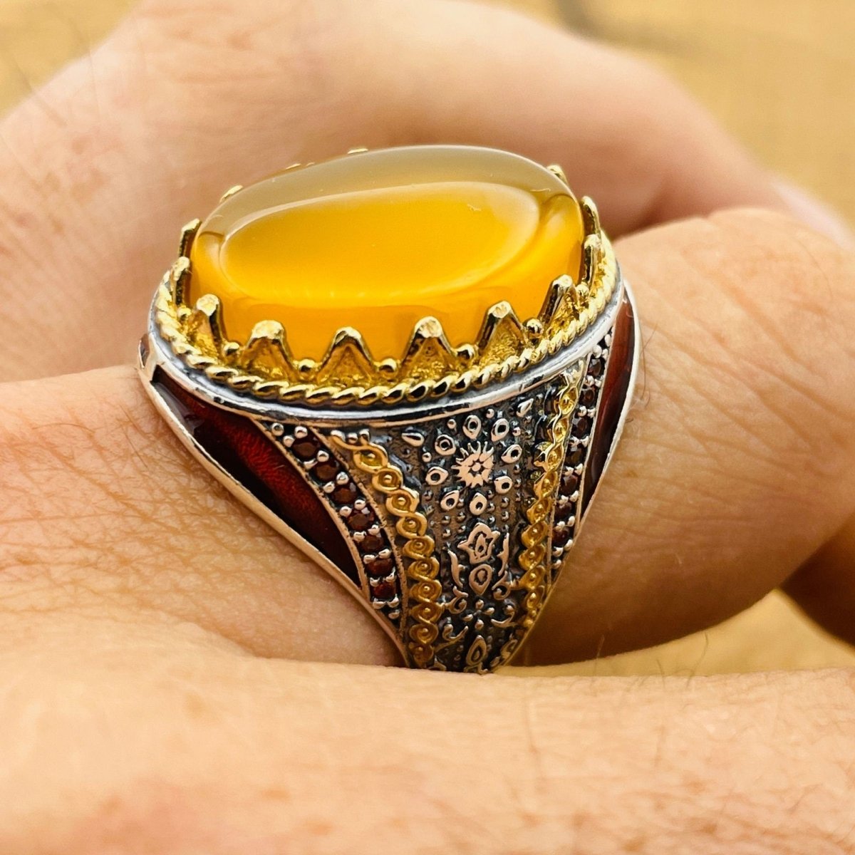 Men’s Yellow Agate Oval Ring - TryAladdin