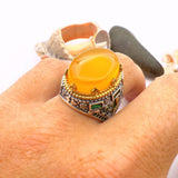 Men's Yellow Agate Stone Silver Ring - TryAladdin