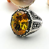 Men's Yellow Citrine Stone Silver Ring - TryAladdin