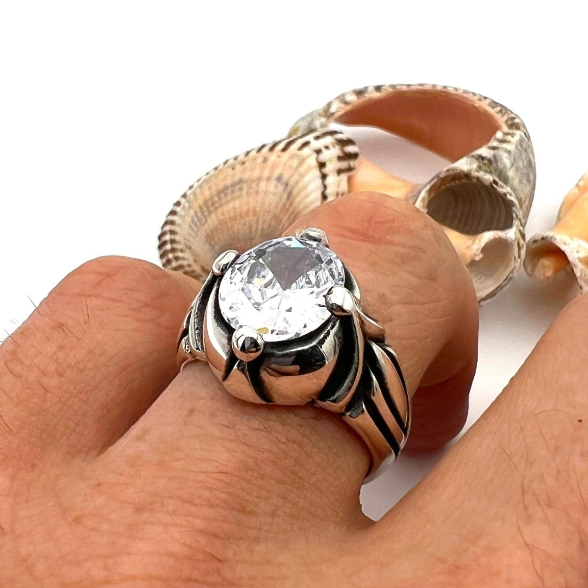 Men's Zircon Stone Silver Ring - TryAladdin