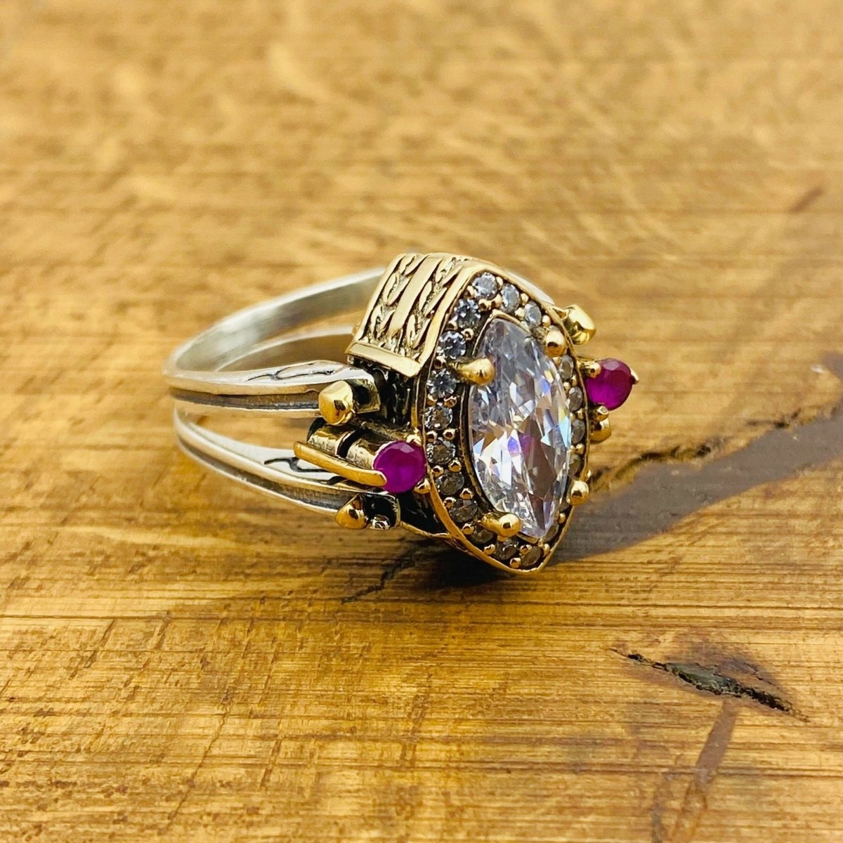 Multi Stone Reversible Ring, Red Ruby and White Zircon - TryAladdin