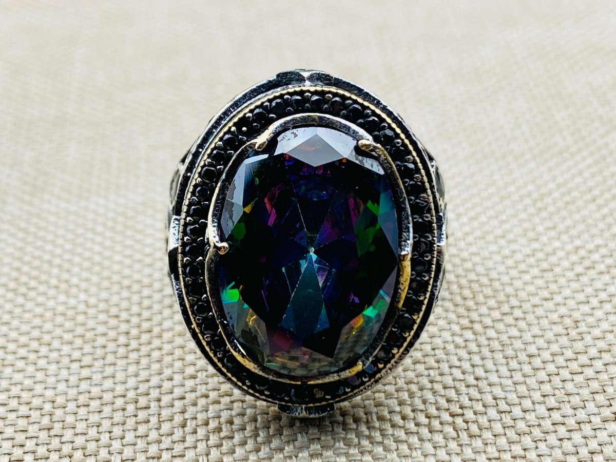 Mystic Topaz Stone Men's Silver Ring - TryAladdin