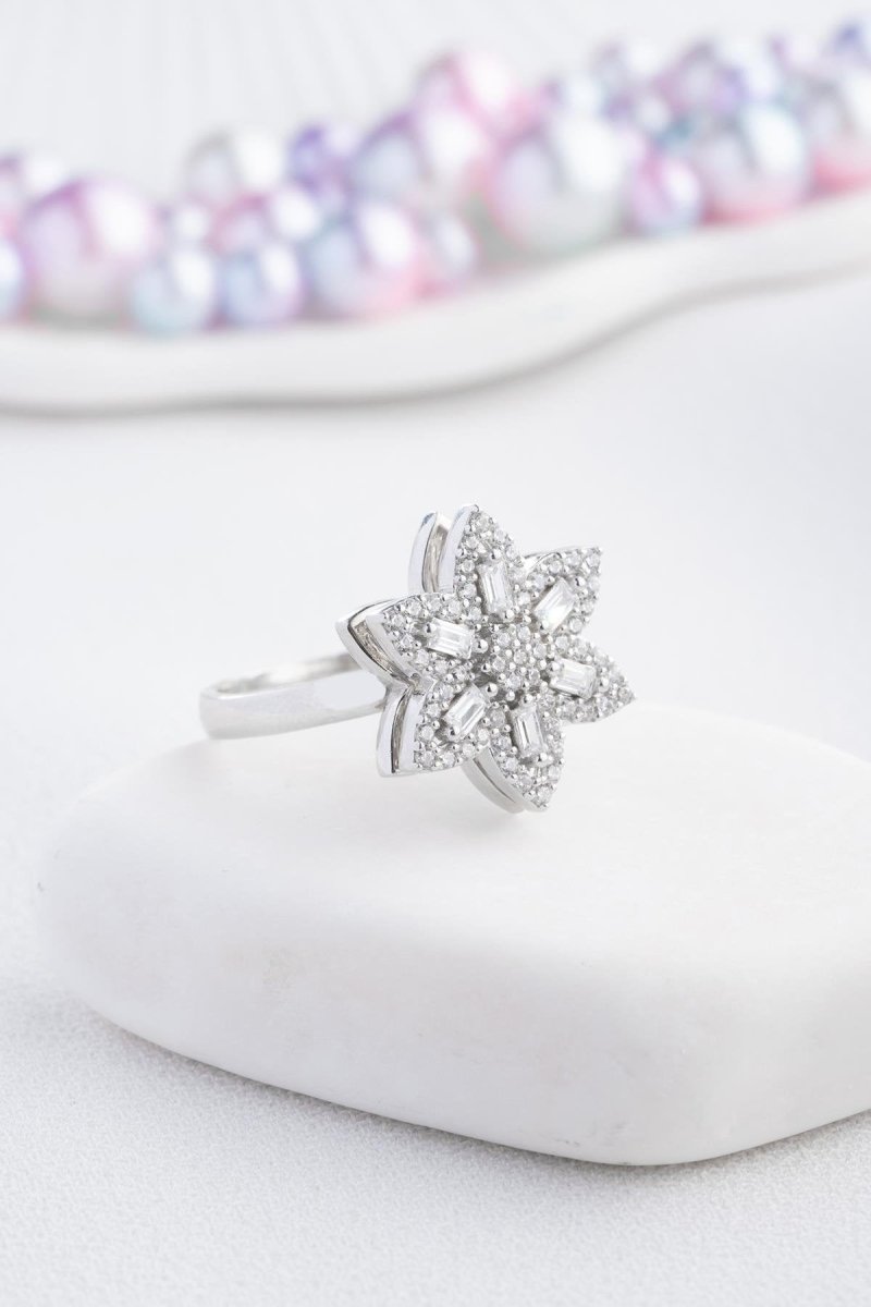 Nereze | Baguette Stone Rotating 6 Petals Flower Adjustable Size Ring - TryAladdin