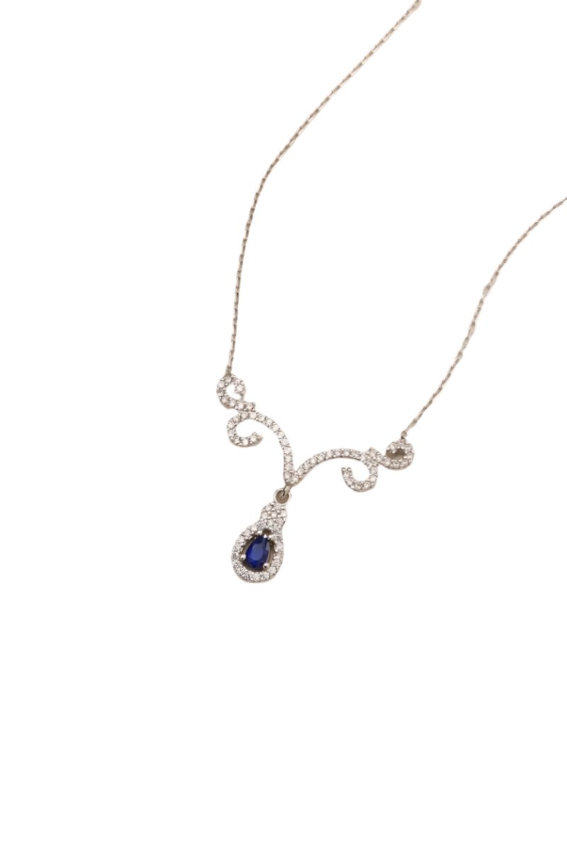 Nereze | Rhodium Plated Blue Stone Necklace with Authentic Motifs - TryAladdin