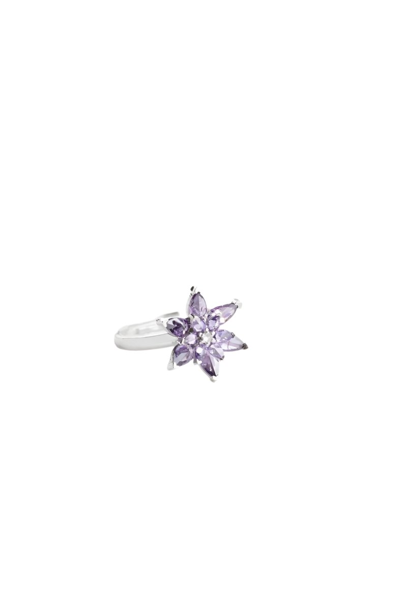 Nereze | Rhodium Purple Stone Lotus Flower Adjustable Size Ring - TryAladdin