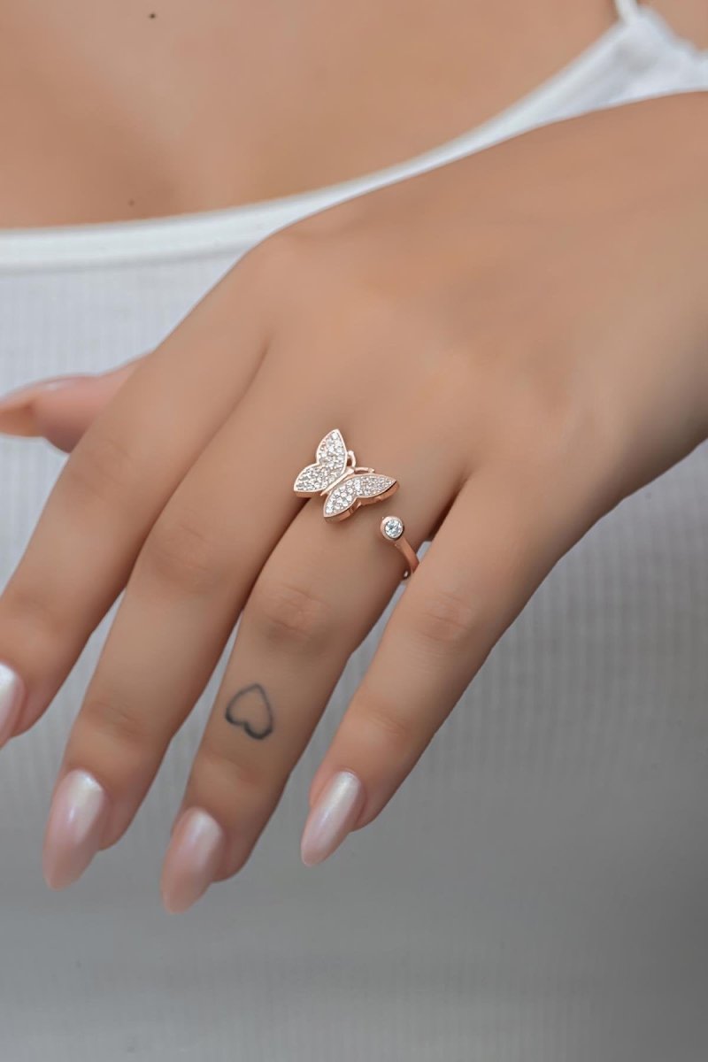 Nereze | Rose Butterfly Adjustable Size Ring - TryAladdin