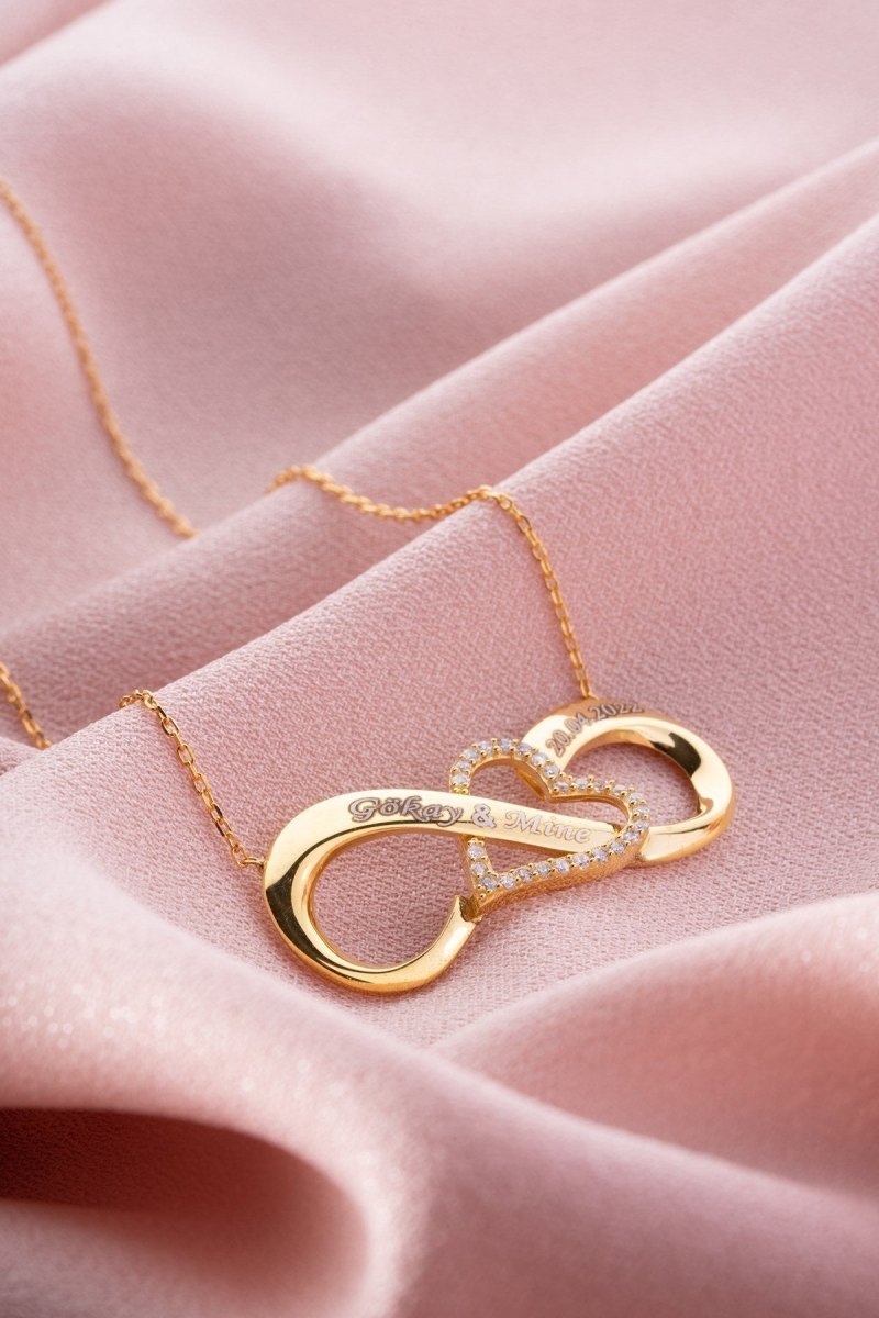 Nereze | Personalized Heart Detailed Big Size Infinity Necklace - TryAladdin