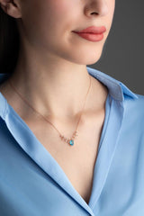 Nereze | Rose Plated Aquamarine Stone Reindeer Model Necklace - TryAladdin