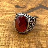 Oval Red Zircon Ottoman Silver Ring - TryAladdin