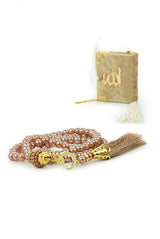 Pearl Prayer Beads and Mini Velvet Quran Gift Set - Gold - TryAladdin