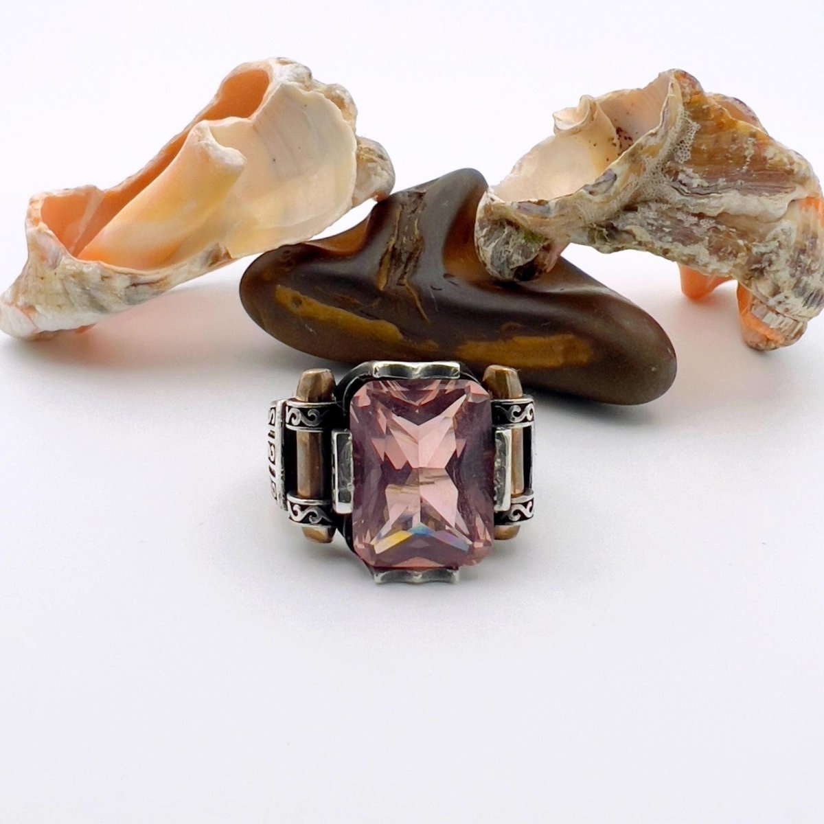 Pink Morganite Gemstone Unisex Silver Ring - TryAladdin