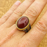 Red Agate Silver Ring for Men - TryAladdin