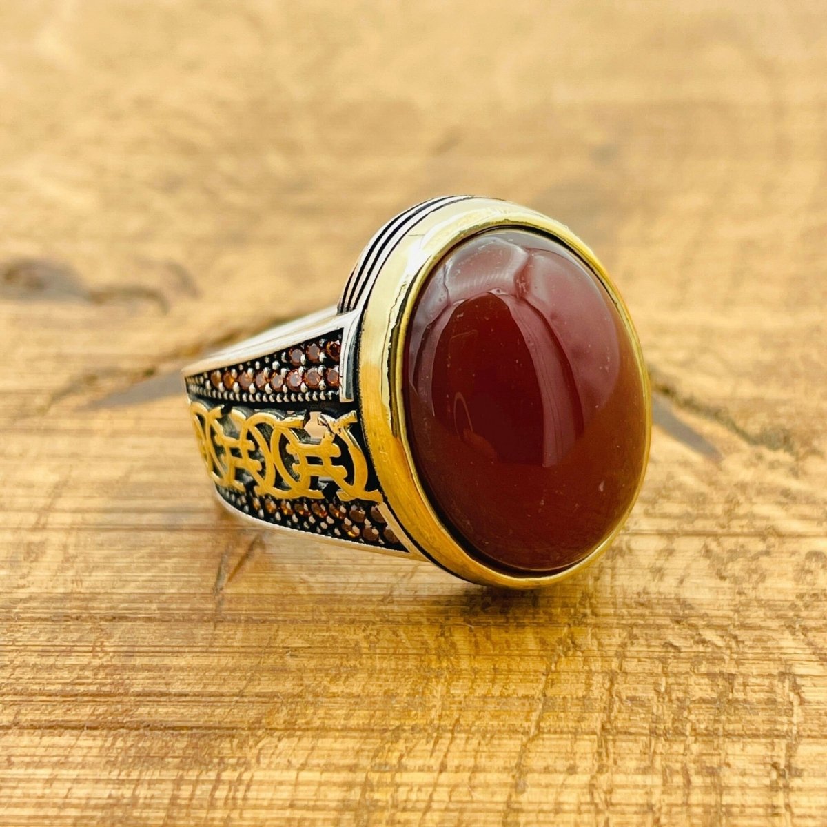 Red Agate Silver Ring for Men - TryAladdin