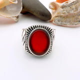 Red Oval Agate Stone Men's Silver Ring - TryAladdin