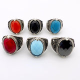 Red Oval Agate Stone Silver Men's Ring - TryAladdin