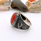 Red Oval Agate Stone Silver Men's Ring - TryAladdin