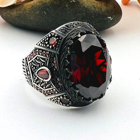 Red Ruby Oval Ring - TryAladdin