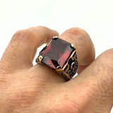 Red Ruby Square Stone Men's Silver Ring - TryAladdin