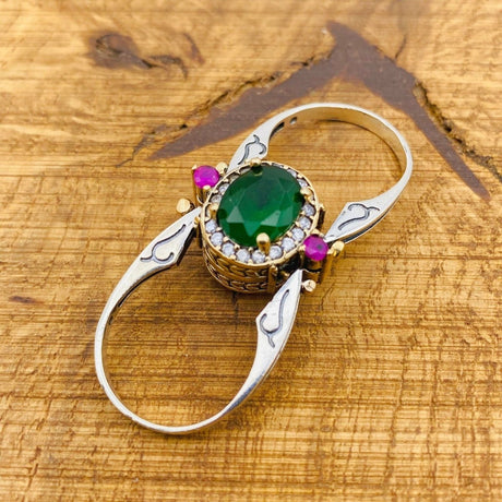 Reversible Ring, Ruby - Emerald Oval Stone - TryAladdin