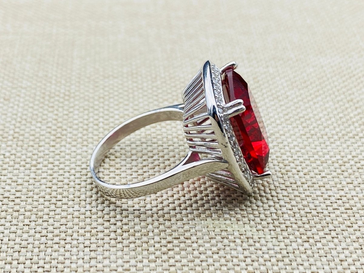 Ruby Stone Ladies Silver Ring - TryAladdin