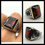 Square Red Ruby Stone Men's Ring - TryAladdin