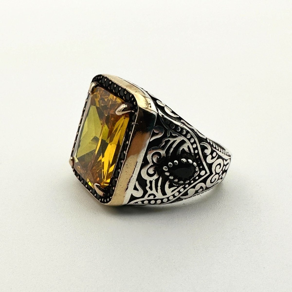 Square Yellow Citrine Stone Men's Ring - TryAladdin