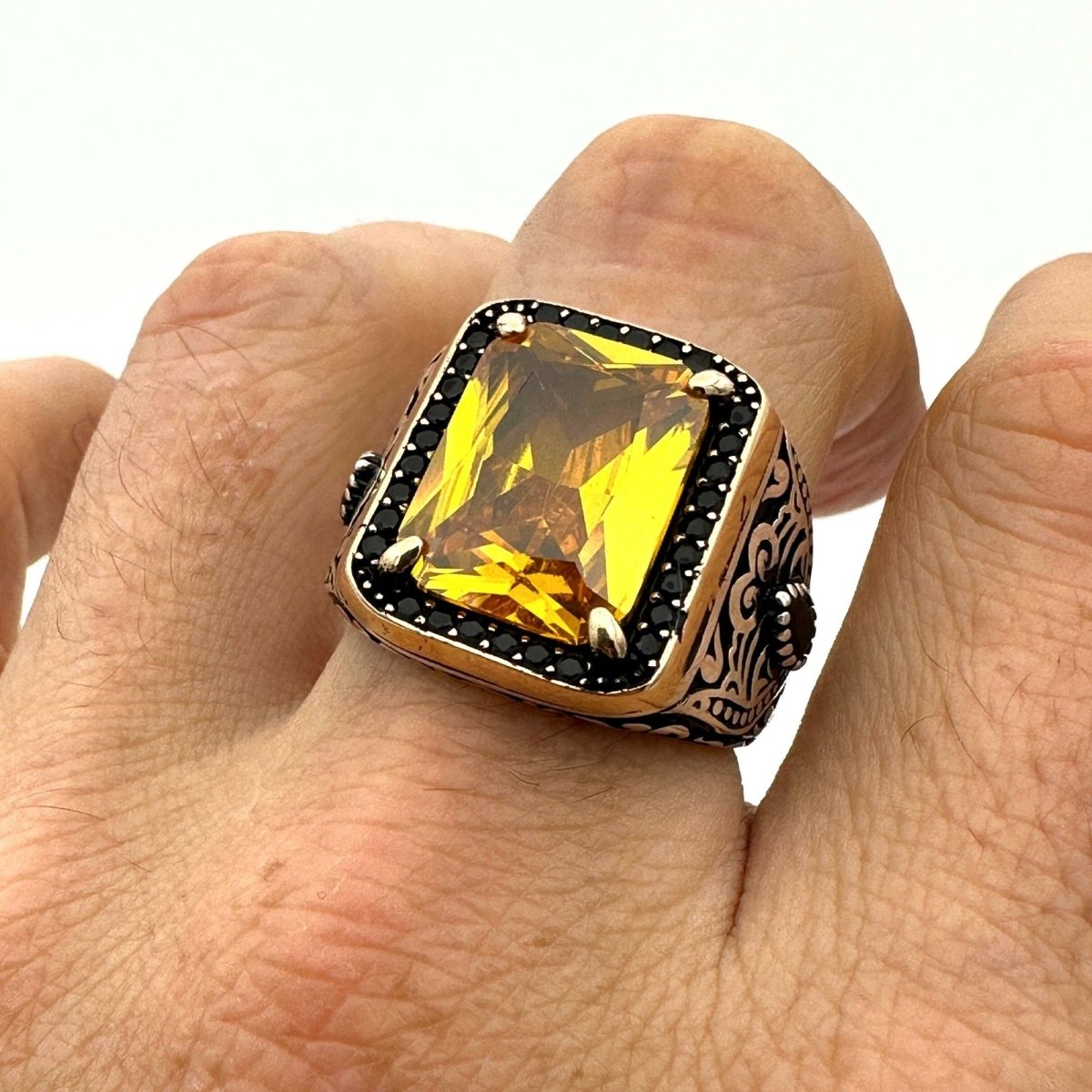 Square Yellow Citrine Stone Men's Ring - TryAladdin