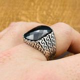 Sterling Silver 925 Handmade Black Zircon Men's Ring - TryAladdin