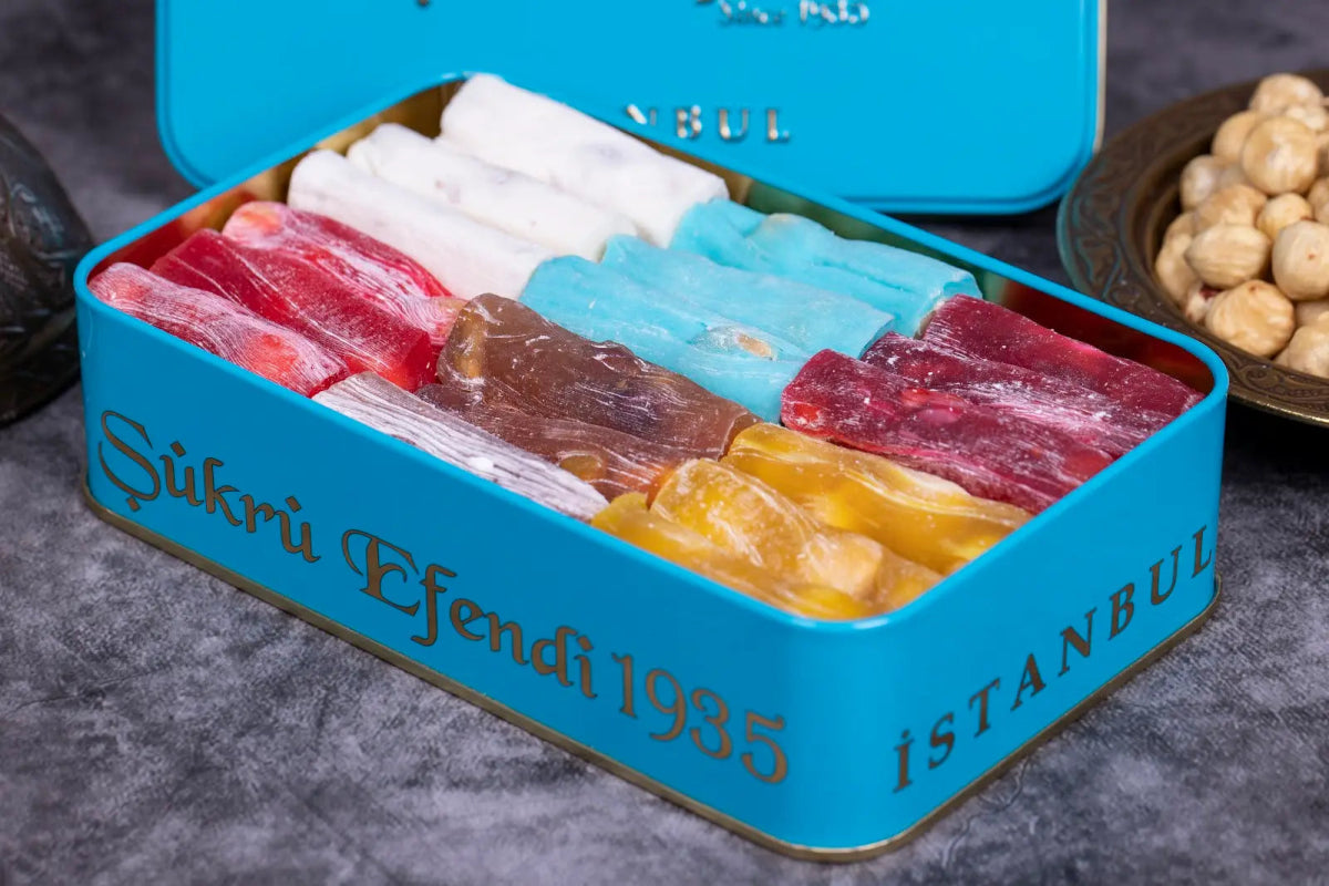 Sukru Efendi 1935 | Mix Turkish Delight Fingers with Pistachio and Hazelnut in Gift Metal Box - TryAladdin