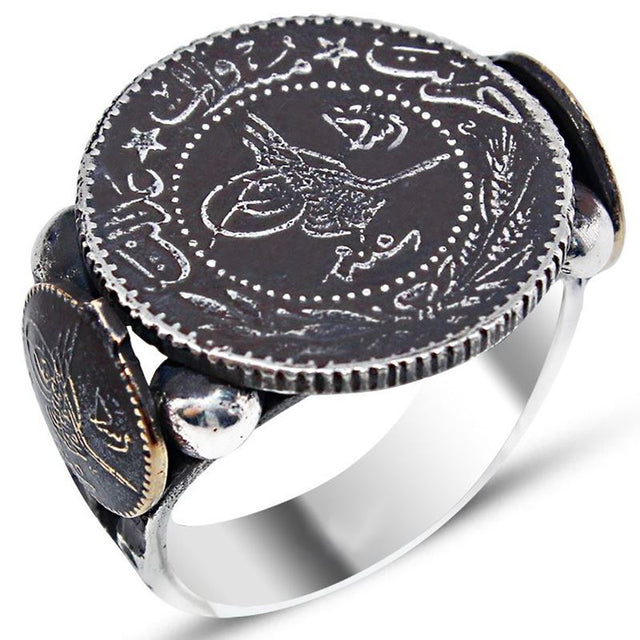 Taki | Mecidiye Men's Silver Ring with Ottoman Monogram - TryAladdin