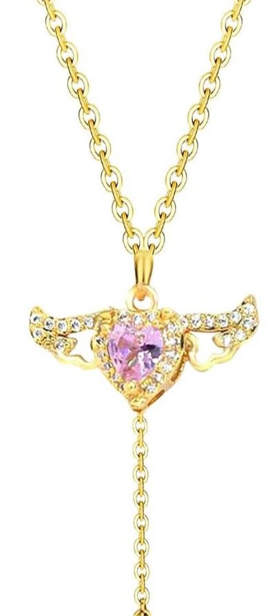 Taki | Pink Stone Women's Stainless Steel Necklace with Moving Wing Heart - TryAladdin