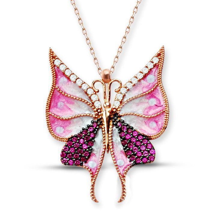 Taki | Silver Butterfly Necklace with Stone Enamel 3 Colors - TryAladdin