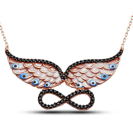 Taki | Winged Infinity Silver Necklace with Stones and Nazar Beads - TryAladdin