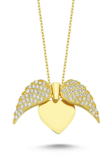 Taki | Wings of Love Personalized Name Ladies Silver Heart Necklace - TryAladdin