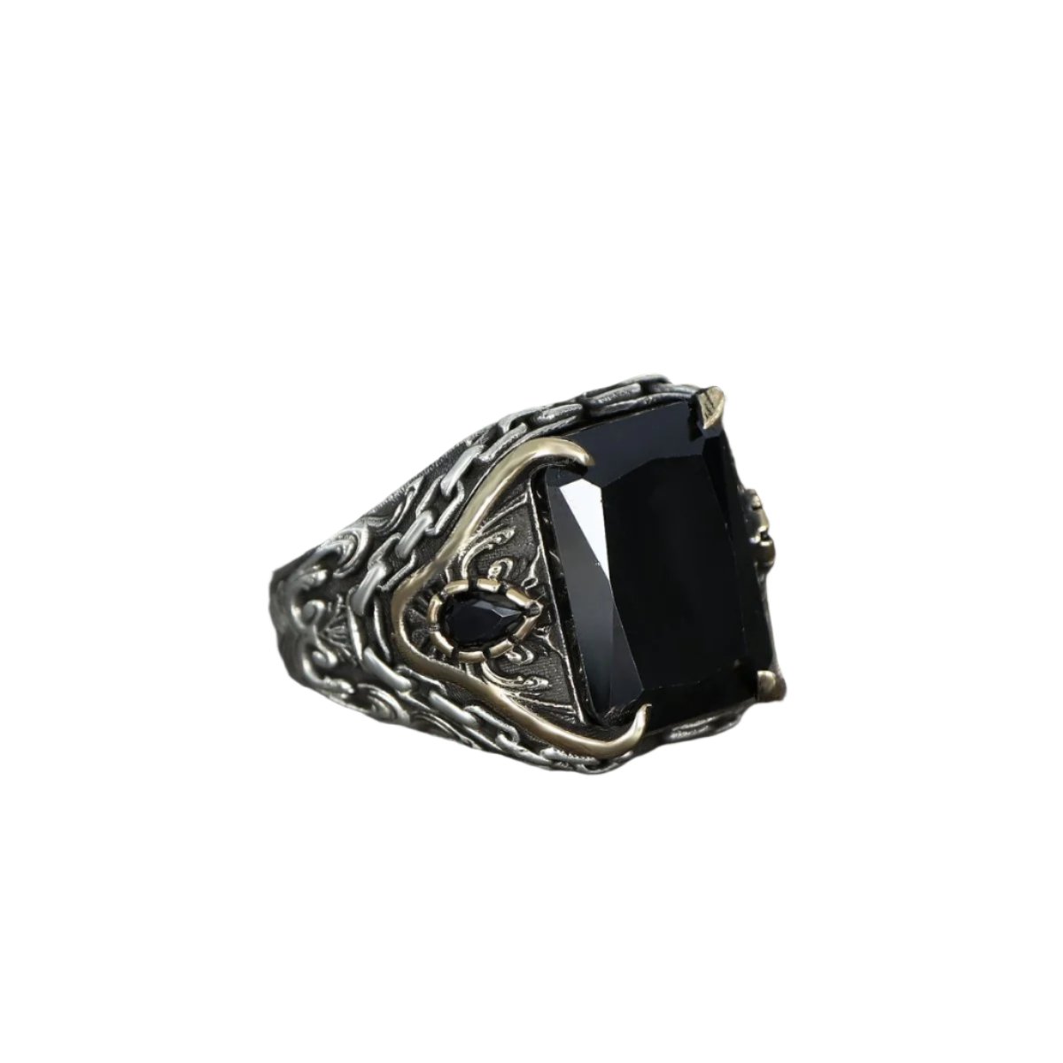 Tesbihevim | Silver Ring for Men with Chain Series Zircon Stone - TryAladdin