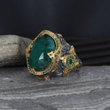 Tesbihevim | Silver Ring for Men with Emerald Stone - TryAladdin