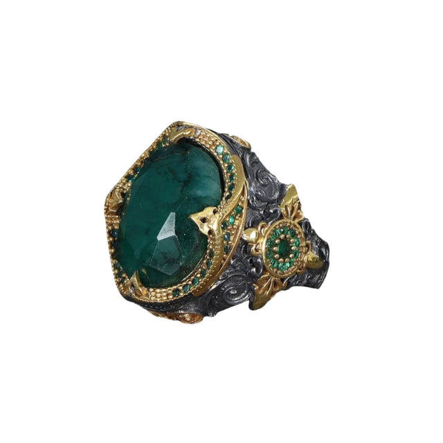 Tesbihevim | Silver Ring for Men with Emerald Stone - TryAladdin