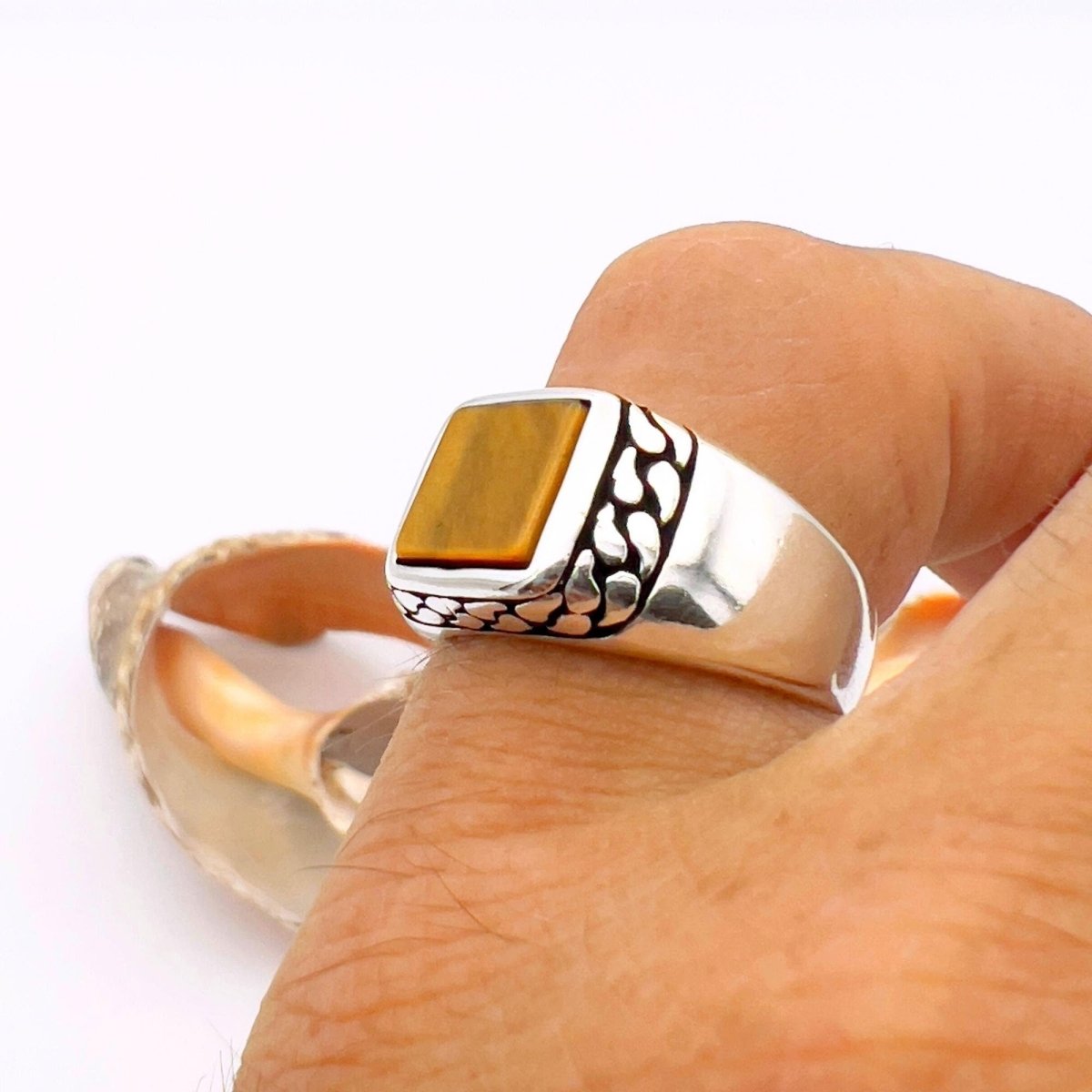 Tiger's Eye Squared Stone Ring Men - TryAladdin