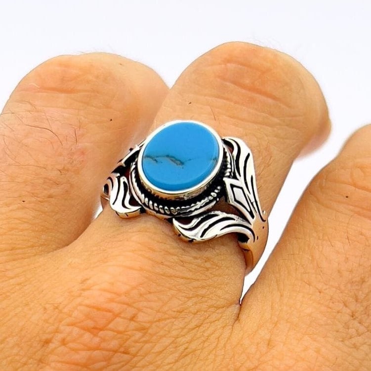 Turquoise Men's Handmade Silver Ring - TryAladdin