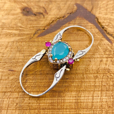 Unique Reversible Ruby and Turquoise Ring - TryAladdin