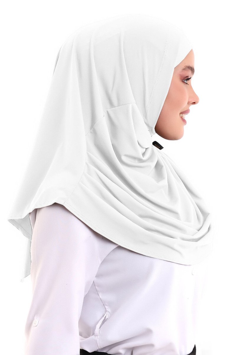 White Adult Bonnet Hijab Ready to Wear Practical Scarf - TryAladdin