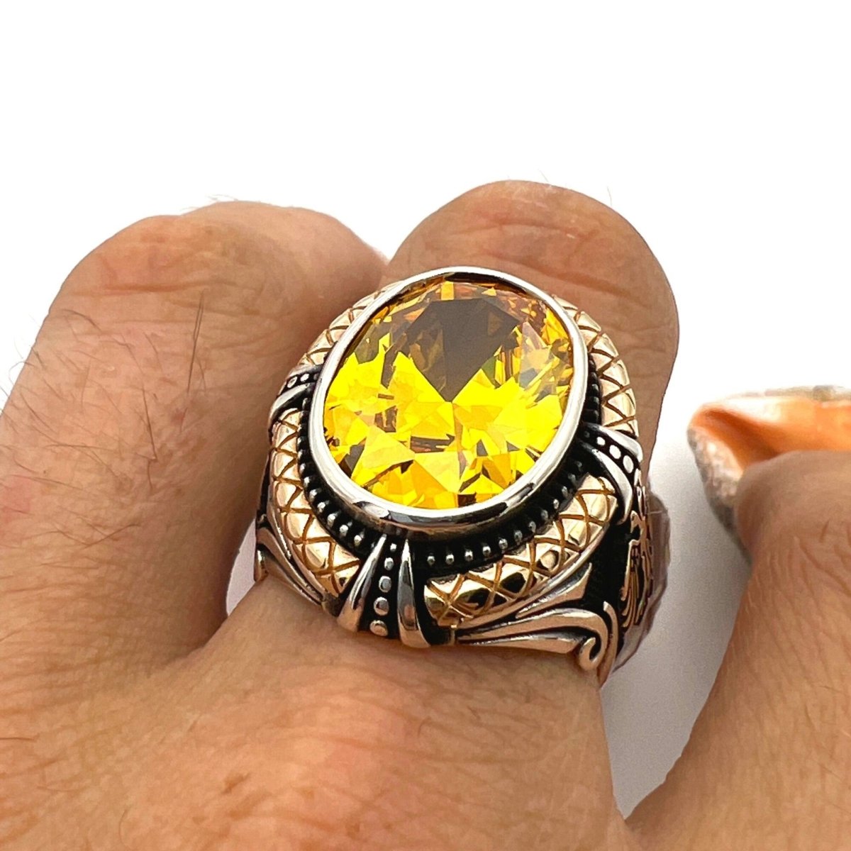 Yellow Citrine Stone Men's Ring - TryAladdin