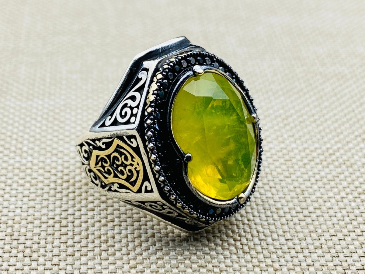 Yellow Tourmaline Men's Silver Ring - TryAladdin