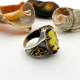 Yellow Tourmaline Oval Stone Men's Ring - TryAladdin